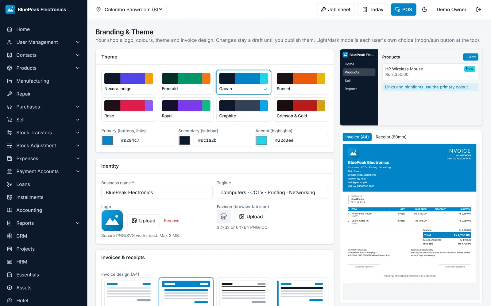 Branding editor with live preview